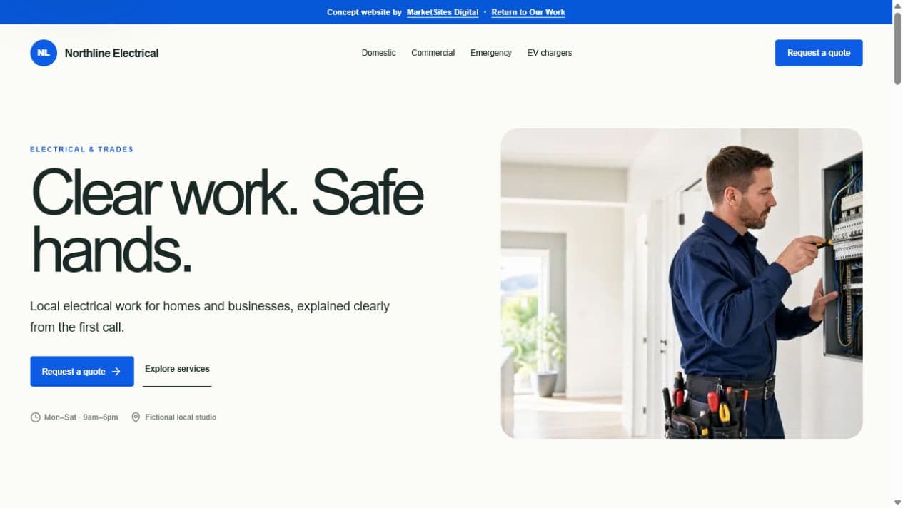 Northline Electrical concept homepage desktop preview